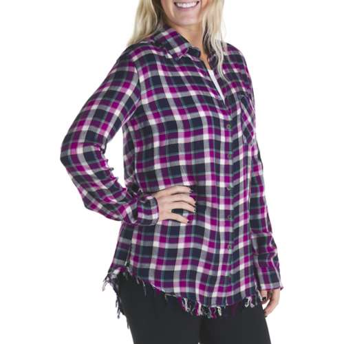 Women's Angie Plaid Fringe Button Up Shirt