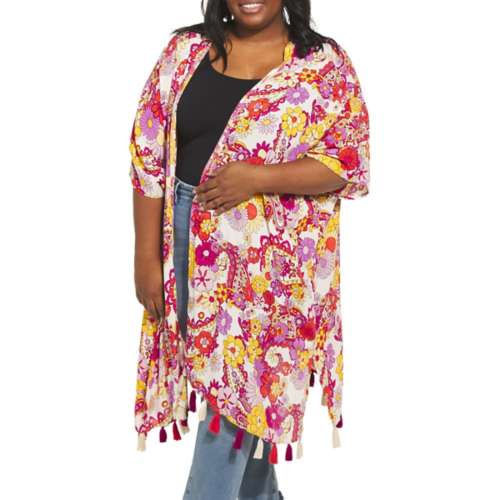 Women's Angie Plus Size Tassle Long Sleeve Kimono