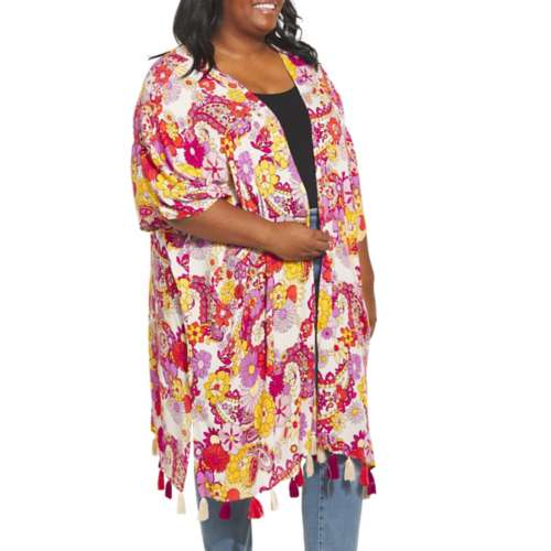 Women's Angie Plus Size Tassle Long Sleeve Kimono