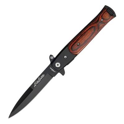 SZCO Supplies Stiletto Wood Handle Spring Assisted