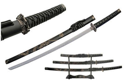 SZCO Black Dragon Katana 3 piece Set Sword