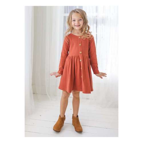 Girls' Mabel + Honey Thermal Knit Long Sleeve Babydoll OTTOMAN dress