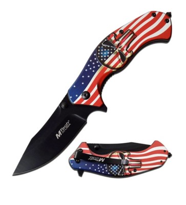 Mtech Flag Skull Spring Assisted MT-A1025A Pocket Knife