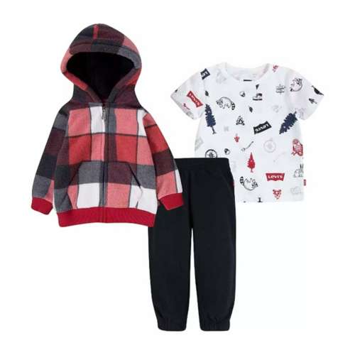Baby Levi's Plaid Full Zip Hoodie,T-Shirt, and Joggers Set