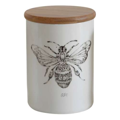 Creative Co-Op Stoneware Canister with Bamboo Lid and Bee