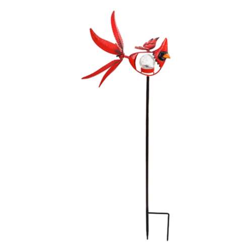 Evergreen Enterprise Solar Songbird Metal Wind Spinner with Glass Orb - Cardinal