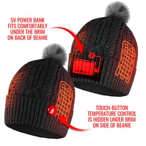 Adult ActionHeat 5V Battery Heated Cable Knit Beanie