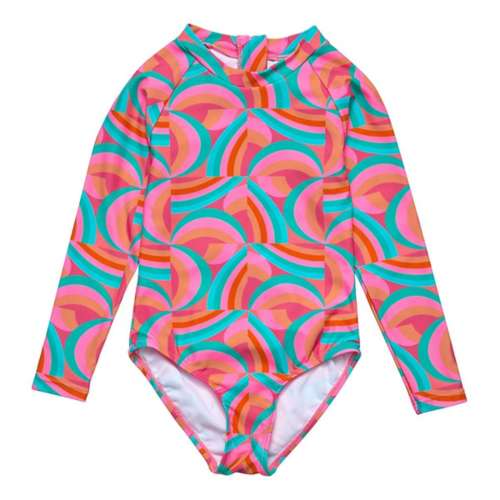 Toddler Girls' Snapper Rock Geo Melon Sustainable Long Sleeve One Piece Swimsuit