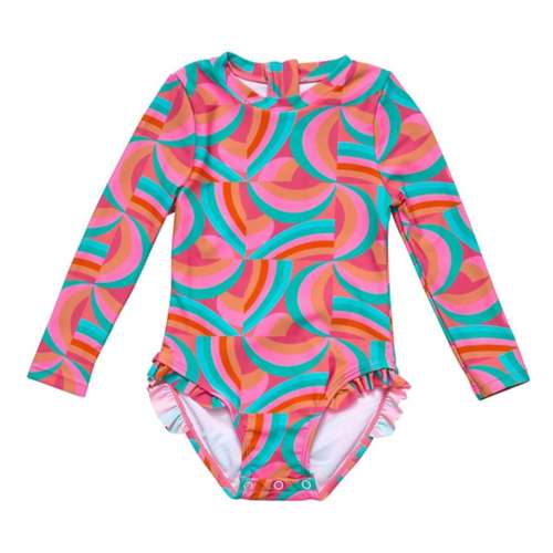 Baby Girls' Snapper Rock Geo Melon Sustainable Long Sleeve One Piece Swimsuit