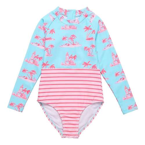 Toddler Girls' Snapper Rock Lighthouse Island Sustainable Long Sleeve One Piece Swimsuit