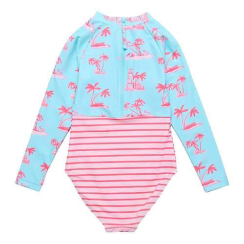 Toddler Girls' Snapper Rock Lighthouse Island Sustainable Long Sleeve One Piece Swimsuit