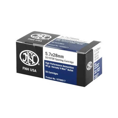 FNH 5.7x28 Hornady V-Max Blue Tip Pistol Ammunition 50 Round Box