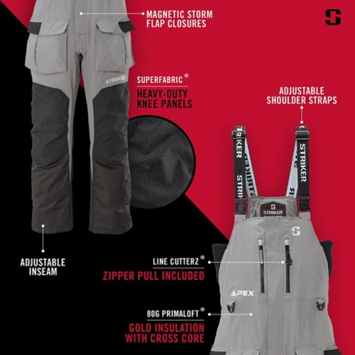 Striker Men s Apex Ice Fishing Bibs 3XL Smoke