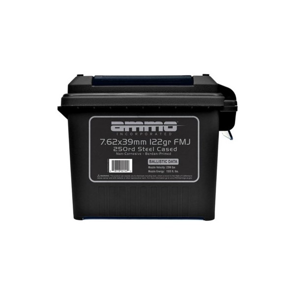 Ammo Inc. FMJ Steel Case Bulk Rifle Ammunition 250 Round Can product image