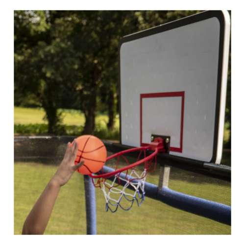 JumpKing 10ft. X 15ft. Rectangular Trampoline - 2 Basketball Hoops, Foot Step and Court Print
