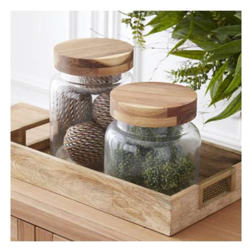 K&K Interiors Clear Glass Containers W/Acacia Wood Lids