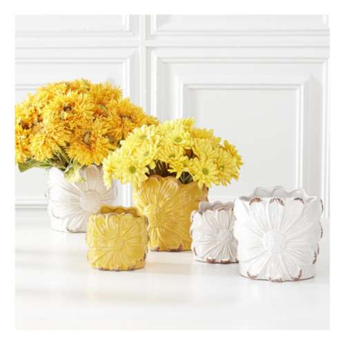 K&K Interiors Distressed Yellow Ceramic Sunflower Pot