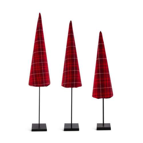 K&K Interiors Red and Black Plaid Cone Tree on Metal Spindle