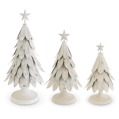 K&K Interiors Weathered Cream and Gold Metal Trees