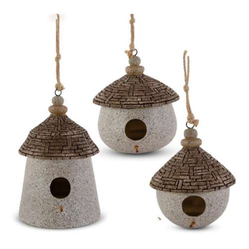 K&K Interiors Stone Yurt Birdhouse W/Rope Hanger