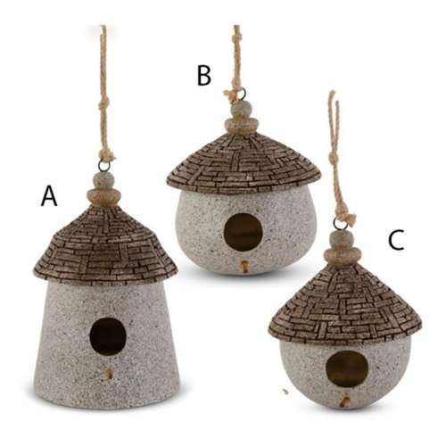 K&K Interiors Stone Yurt Birdhouse W/Rope Hanger