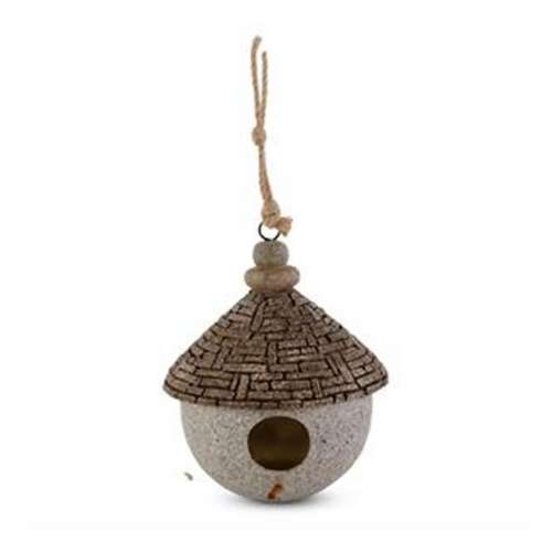 K&K Interiors Stone Yurt Birdhouse W/Rope Hanger