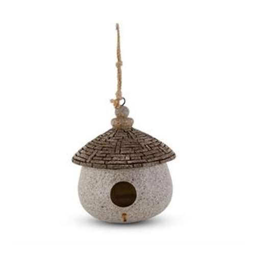 K&K Interiors Stone Yurt Birdhouse W/Rope Hanger