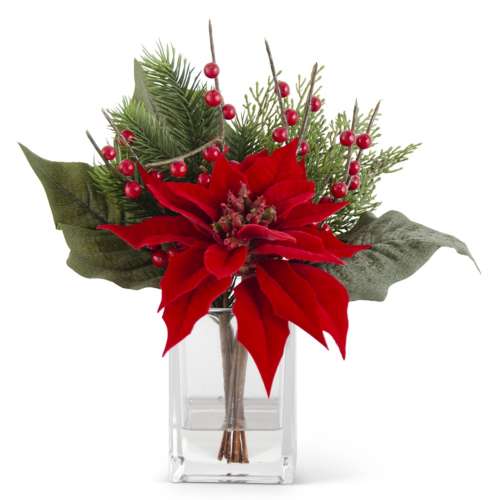 K&K Interiors Premade Poinsettia in a Clear Vase