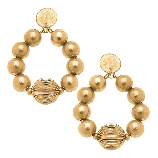 Women's Canvas Style Metal Ball Bead Teardrop Earrings in Worn Gold product image