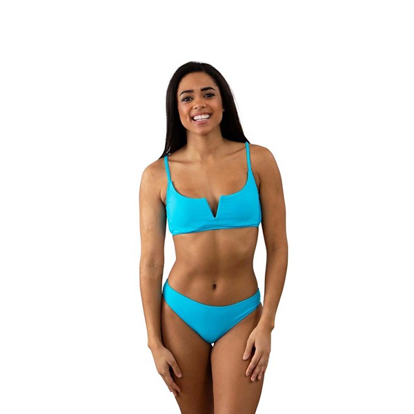 Women's Heat Swimwear V Bralette Rib Swim Bikini Top Juniors Large Cyan