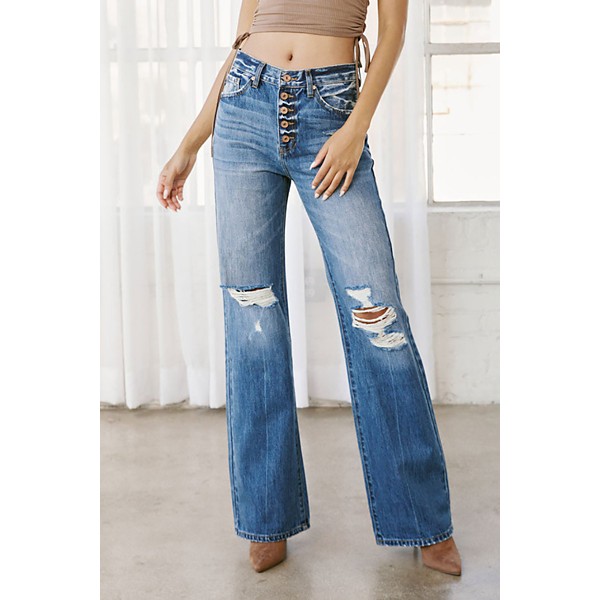 Women's Kancan Ariena Ultra High Rise 90's Flare Loose Fit Mom Jeans product image