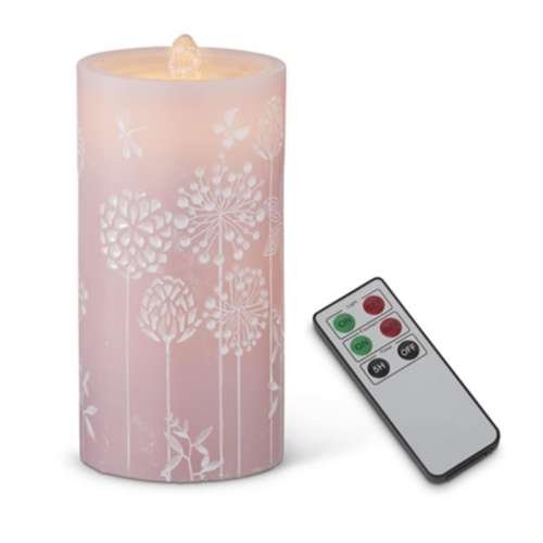 K&K Interiors 7.5in Water LED Flower Embossed Pillar Candle with Remote