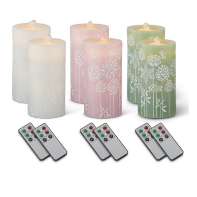 K&K Interiors Water LED Flower Embossed Pillar Candles ( Set of 6)