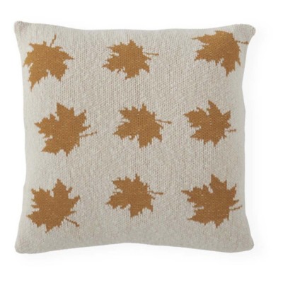 K&K Interiors 20in Cream Cotton Knit Yellow Leaves Pillow