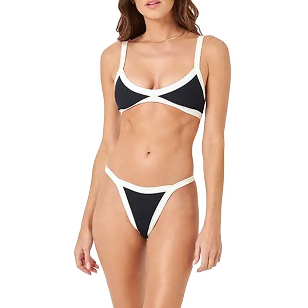 Women's L SPACE Taylor Bralette Swim Bikini Top Contemporary Small Black/Cream