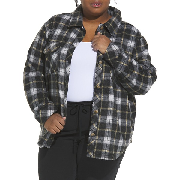 Women's Thread & Supply Tullis Long Sleeve Shacket 2X Black Grey Heather Plaid