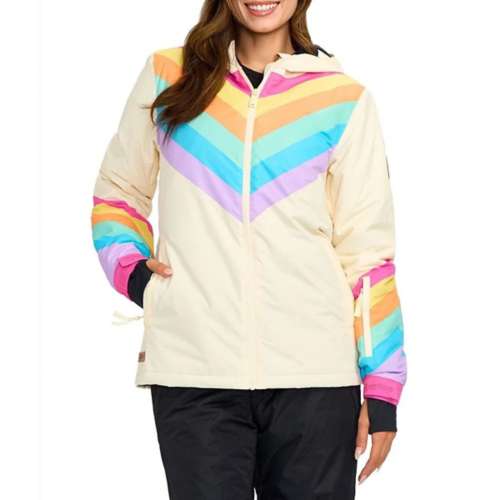 Women's Tipsy Elves Retro Rainbow Waterproof Hooded Shell Jacket