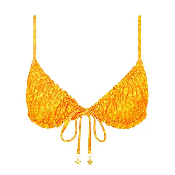 Women's Kulani Kinis Ruched Bow Bralette Swim Bikini Top Juniors Large Sunset Moments