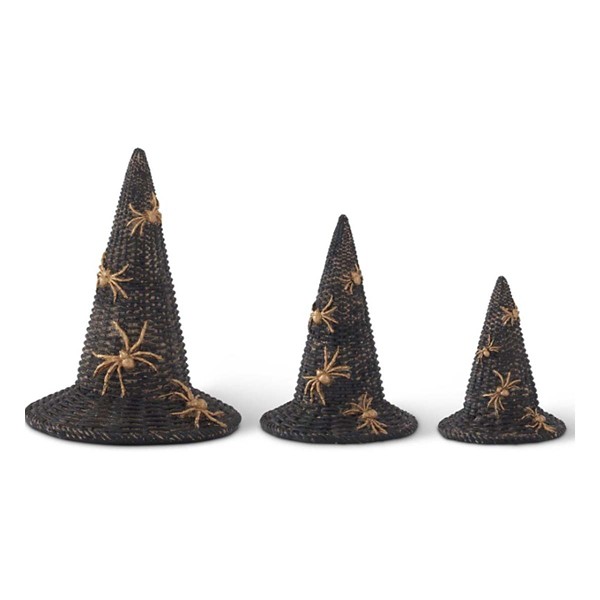 K&K Interiors Black Resin Woven Witch Hats w/Gold Spiders (Sold Individually)