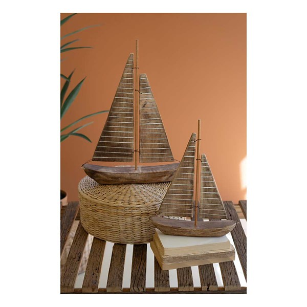 Kalalou Rustic Recycled Wood Sailboats (Set of 2)