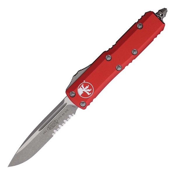 MICROTECH 231-11AP UTX-85 Apocalyptic Serrated Drop Point OTF Red Automatic Knife