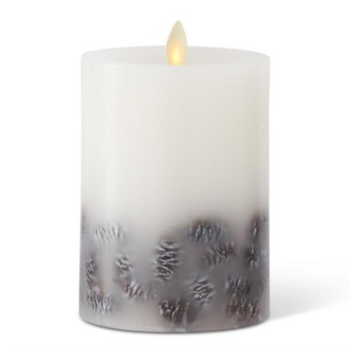K&K Interiors 3.5 x 5.5 Inch White Wax Pinecone Indoor Pillar Luminara Candle