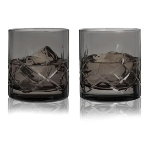 Viski Admiral Cut Crystal Rocks Glasses in Smoke