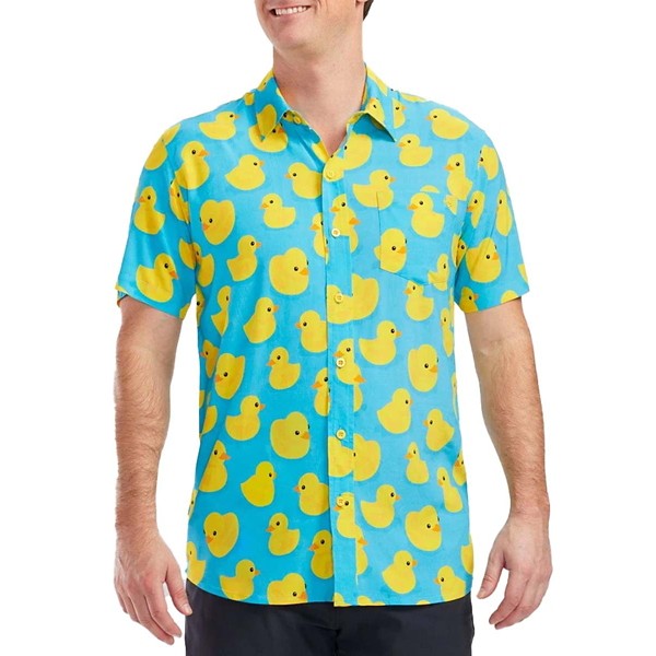 Men's Tipsy Elves Rubber Ducy Hawaiian Button Up Shirt XLarge Blue