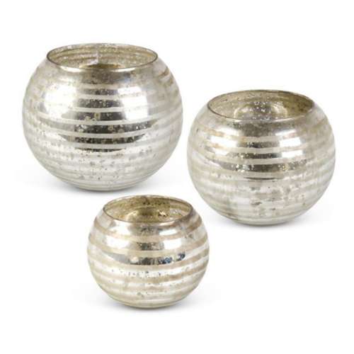 K&K Interiors Mercury Glass Round Vase w/ Etched Stripes