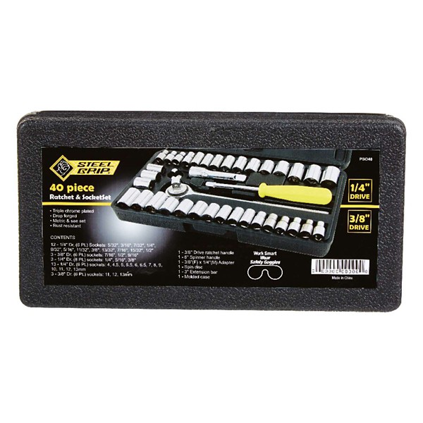 Steel Grip Metric and SAE Socket and Ratchet Set - 40 Piece
