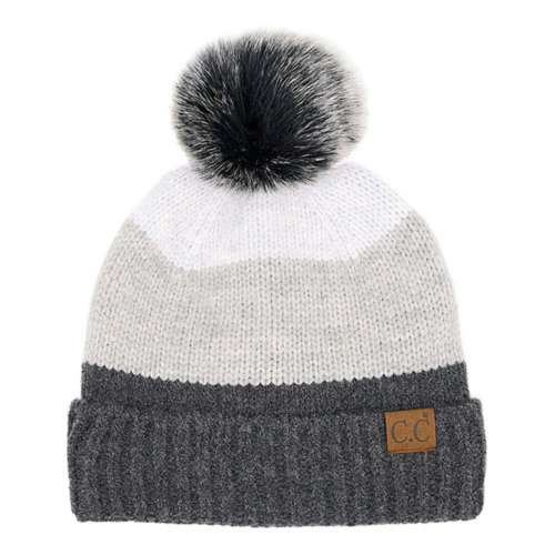 Women's C.C Color Blocked Sherpa Lined Pom Beanie