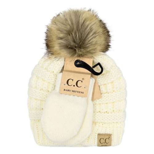 Baby C.C Faux Fur Pom and Mitten Set Beanie