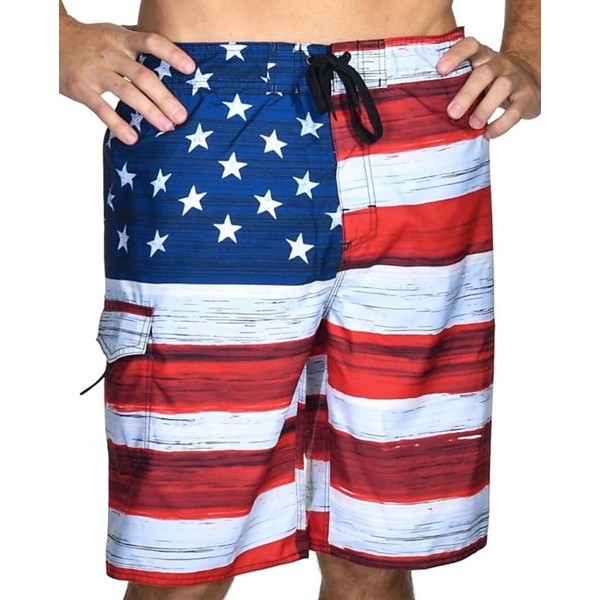 Men's U.S. Apparel Old Glory Swim Trunks 2XLarge Red