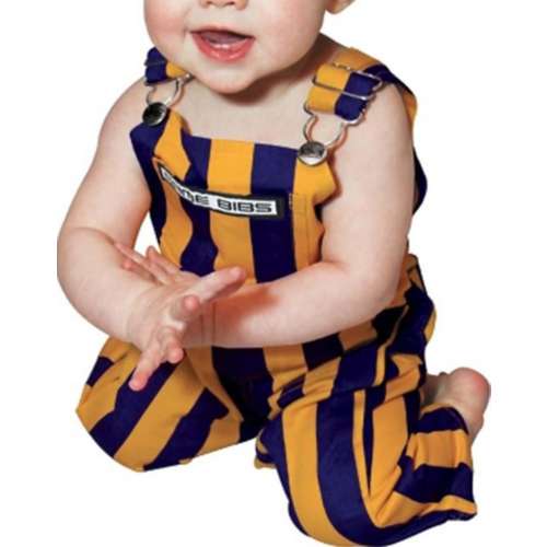 Purple and store gold striped overalls